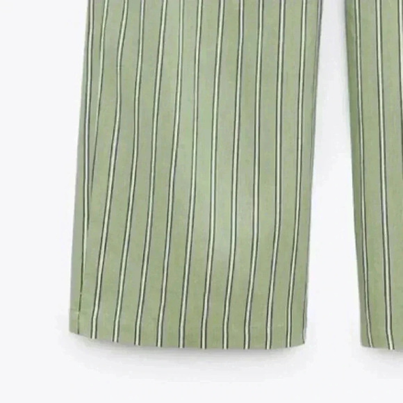 Zara green Linen blend striped pull on elastic waist pants woman’s size XL - Picture 3 of 4